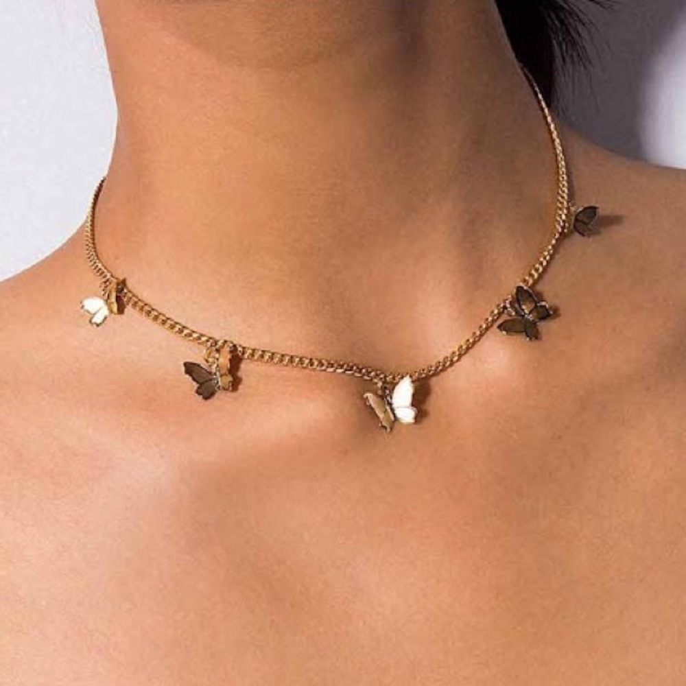 Gold Butterfly pendant choker necklace